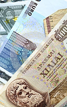 Drachma and euro notes