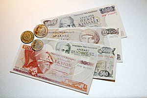 Drachma - greek drachmes banknotes and coins photo