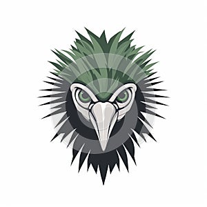 Dracopunk Bird Logo: Powerful Symbolism With Green Hair On White Background