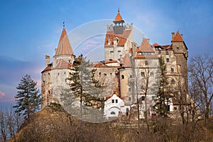 Dracula Bran medieval castle, dusk view, Romania