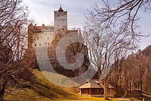 Dracula Bran medieval castle, sunset view, Romania