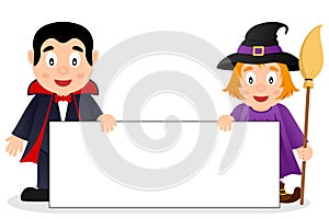 Dracula & Cute Witch with Blank Banner