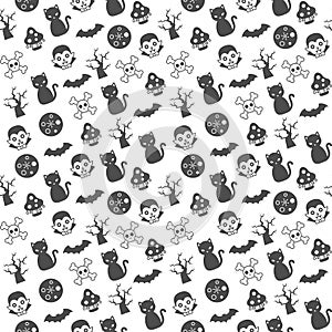 Dracula, moon, and bat,,Halloween seamless pattern, flat design