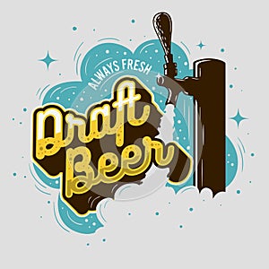 Draft Beer Tap With Foam Poster Design For Promotion.