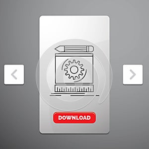 Draft, engineering, process, prototype, prototyping Line Icon in Carousal Pagination Slider Design & Red Download Button