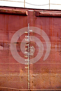 Draft marks on a ship's side