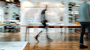 drafting blurred interior designer at work