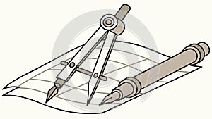 Drafting Compass and Blueprint Technical Drawing Engineering, vector design Generative AI