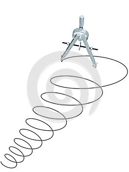 Drafting design compass drawing circles spiral up