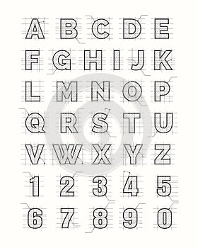 Drafting paper alphabet