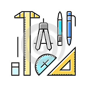 drafting tools architectural drafter color icon vector illustration