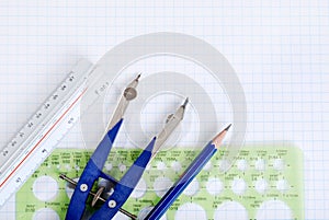 Drafting tools on graph paper