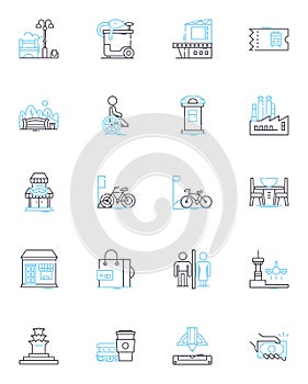 Draftsmen linear icons set. precision, sketching, drafting, design, architecture, perspective, plan line vector and photo