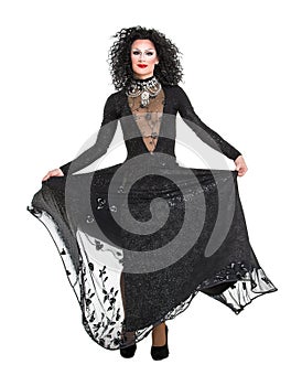 Drag Queen in Black Evening Dress Performing