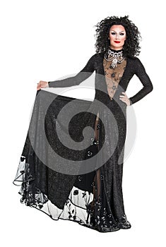 Drag Queen in Black Evening Dress Performing