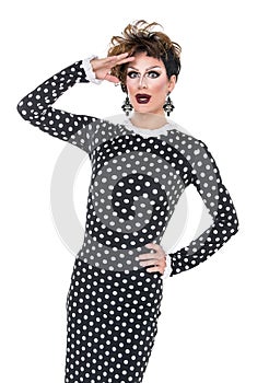 Drag Queen in Black-White Dress Performing