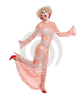 Drag Queen in Pink Evening Dress Performing
