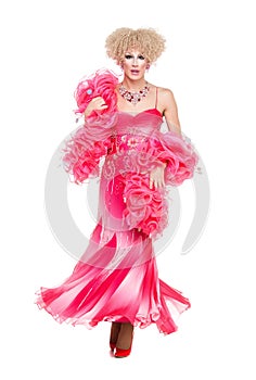 Drag Queen in Pink Evening Dress Performing