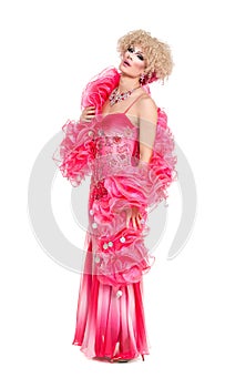 Drag Queen in Pink Evening Dress Performing