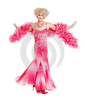 Drag Queen in Pink Evening Dress Performing photo