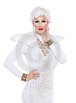 Drag Queen in White Dress Performing photo