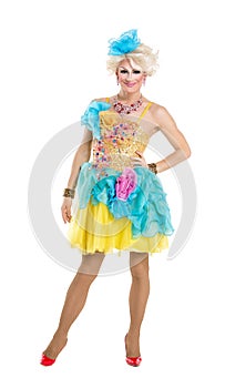 Drag Queen in Yellow-Blue Dress Performing