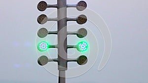 Drag racing street tree light. Stage lamp signal at quarter mile circuit