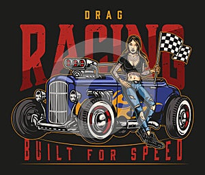 Drag racing vintage colorful label