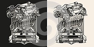 Drag racing vintage monochrome label