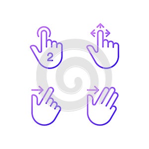 Drag and swipe gestures gradient linear vector icons set