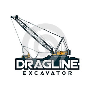 Dragline excavator logo industrial vector
