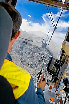 Dragline operator in coal mine