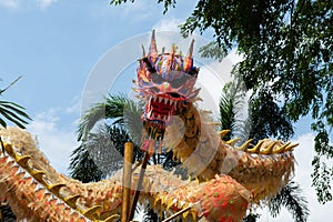 Dragon in the air at Chingay Festival in Johor Bahru in Malaysia