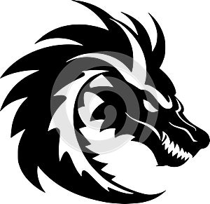 Dragon - black and white isolated icon - vector illustration