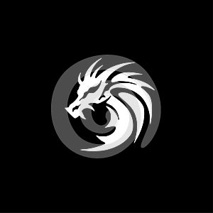 Dragon - black and white vector illustration