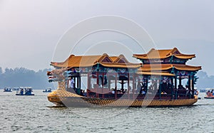 Dragon boat on the Kunming Lake in Beijing China at Beihai Park