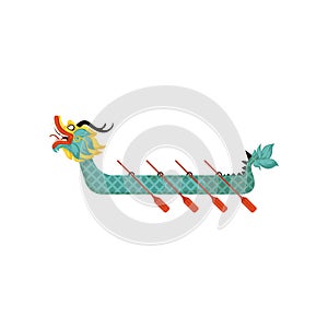 Dragon Boat with paddles, symbol of Chinese traditional Festival vector Illustration on a white background