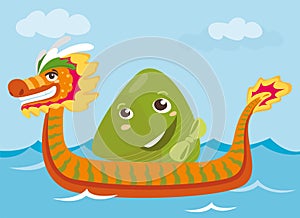 Dragon boat & rice dumpling cartoon characters illustration