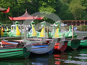 Dragon boats on boating lake
