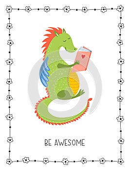 Dragon with book character - Vector - Illustration