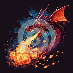 Dragon Breathing Fire with Big Flames Generative AI