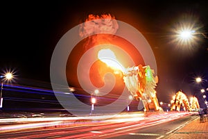 Dragon bridge breathing fire, in Danang, Vietnam