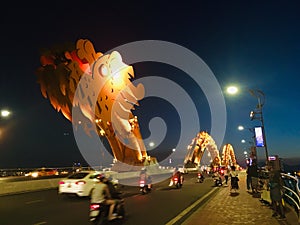 Dragon bridge landmark of Danang City, Vietnam on night scene