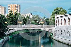 Dragon Bridge and Ljubljanica river in Ljubljana, Slovenia