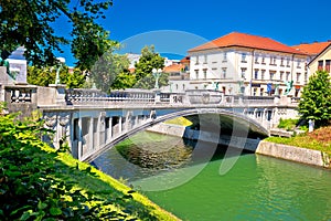 Dragon bridge and Ljubljanica river view photo
