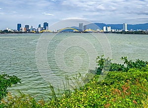 Dragon bridge over river Han in Da Nang, Vietnam