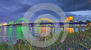 Dragon bridge over river Han in Da Nang, Vietnam