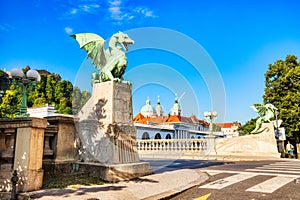 Dragon Bridge during a Sunny day in Ljubljana