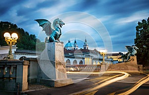 Dragon bridge Zmajski most, symbol of Ljubljana, capital of S photo