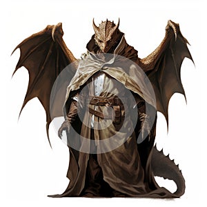 Dragon In Brown Cloak: Dark White Concept Art For D&d Digital Painting